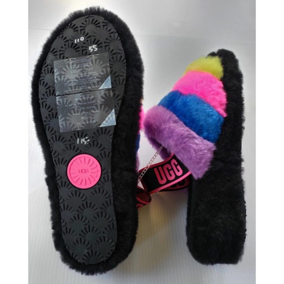UGG Fluff Yeah Classic Slides Black Taffy Pink Neon Women's Size 7 - Picture 5 of 8